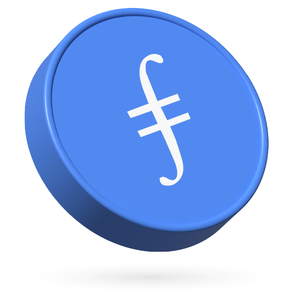 Filecoin (FIL) logo with current market value.