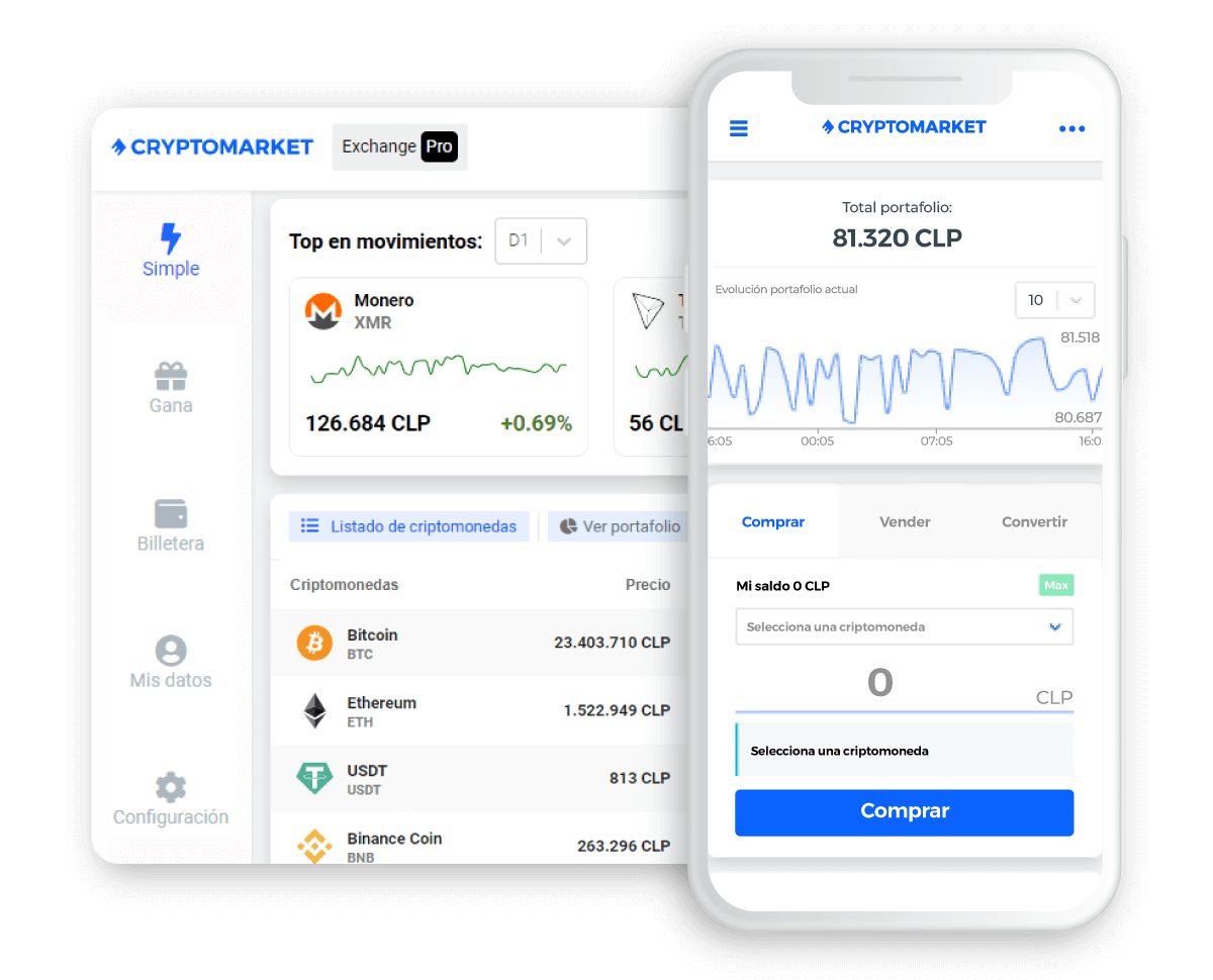 Mockup image of the simple user interface of CryptoMarket.